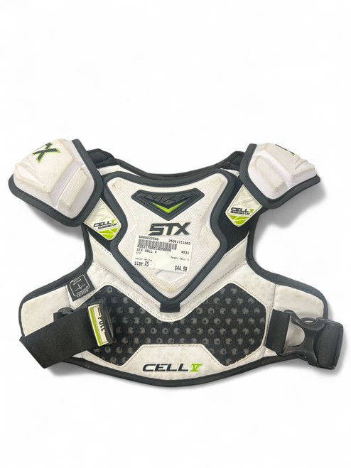 Vist Large View of Product Image Which is Used STX CELL V Lacrosse Shoulder Pads White XS