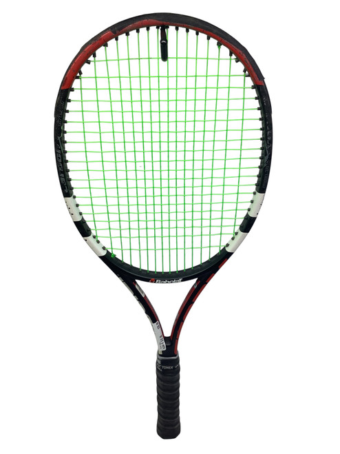 Vist Large View of Product Image Which is Used Babolat PURE STORM TOUR CARBON TREM Adult Tennis Racquet Red 4 3/8"