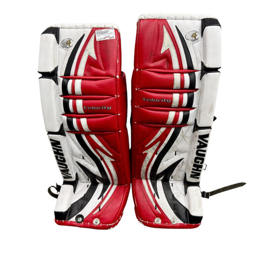 Vist Large View of Product Image Which is Used Vaughn VELOCITY 7250 Goalie Leg Pads Red 30"+1
