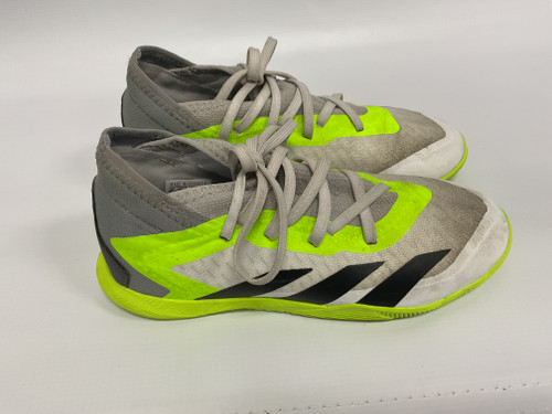Vist Large View of Product Image Which is Used Adidas Soccer Indoor Shoes Lime And White Junior 02.5