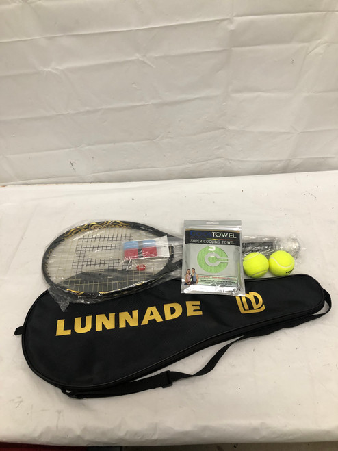Vist Large View of Product Image Which is Used NEW LUNADE WITH BALLS Adult Tennis Racquet Black 4 1/4"