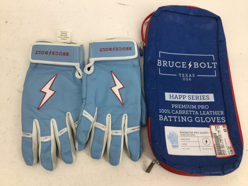 Used BRUCE BOLT PREMIUM PRO SHORT CUFF HAPP BB/SB Batting Gloves Carolina Blue LG 11752-S000066042
