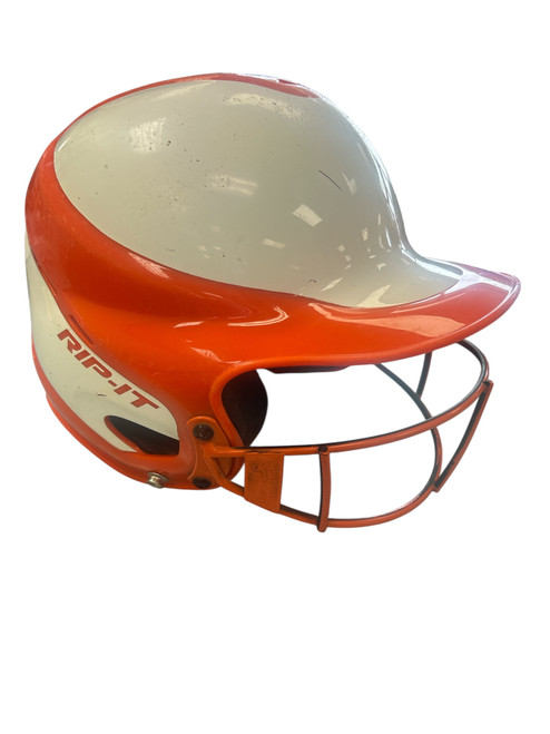 Vist Large View of Product Image Which is Used RIP-IT STANDARD Batting Helmet w/Mask Orange And White S/M
