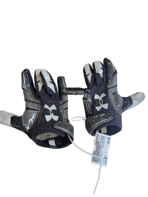 Used Under Armour RECEIVER GLOVES FB Gloves Black MD 11708-S000180090