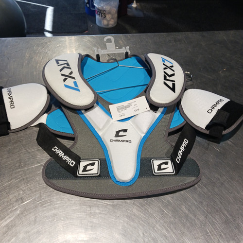 Vist Large View of Product Image Which is Used Champro LRX7 Lacrosse Shoulder Pads Grey LG