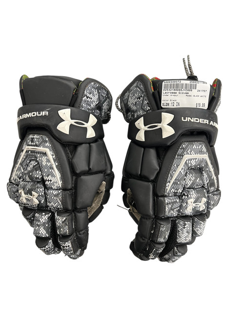 Used Under Armour BLACK WHITE Lacrosse Gloves Mens Black 12" 11869-S000340372
