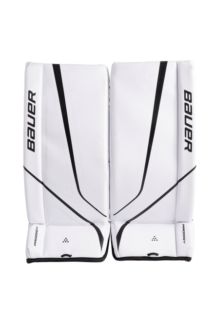 Vist Large View of Product Image Which is No goalie setup is complete without great pads. The BAUER PRODIGY Goal Pads offer a pro-like look with added features that make this the perfect first set of pads to get comfortable in net.


Key Features:
Reinforced Knee Stack and Calf Plate – Designed to help you stay stable on your feet or in the butterfly.
Hook and Loop Strap System – Put these pads on in a breeze with easily adjustable hook and loop straps.
Thin Profile – A thinner pad profile helps you stay agile and experience enhanced mobility.
Elastic Toe System – Connect the pads to your skates with ease. Instructions on the inside of the pad makes the job quick and easy so you can get on the ice faster.