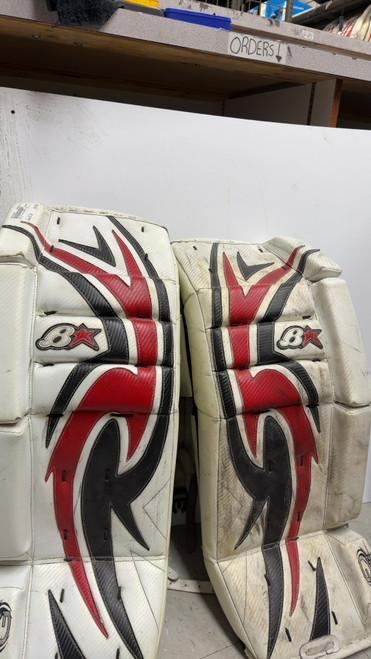 Vist Large View of Product Image Which is Used Brians ZONE G Goalie Leg Pads Senior White 31"