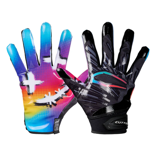 Vist Large View of Product Image Which is New Cutters Game Day Pro Receiver Football Gloves Limited Edition Multicolor Face- Adult MD