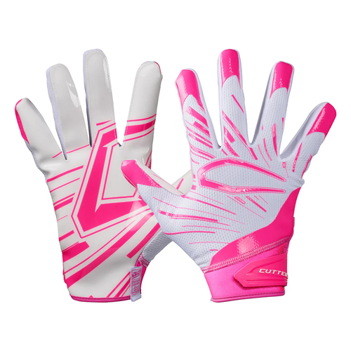 Vist Large View of Product Image Which is New Cutters Game Day Pro Receiver Football Gloves White/Pink- Youth LG