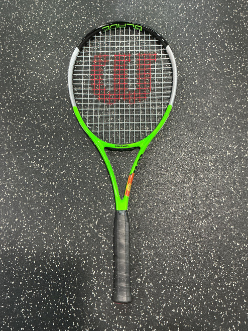 Vist Large View of Product Image Which is Used Wilson BLADE FEEL RXT 105 Adult Tennis Racquet Green 4 3/8"