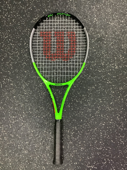 Vist Large View of Product Image Which is Used Wilson BLADE FEEL RXT 105 Adult Tennis Racquet Green 4 3/8"