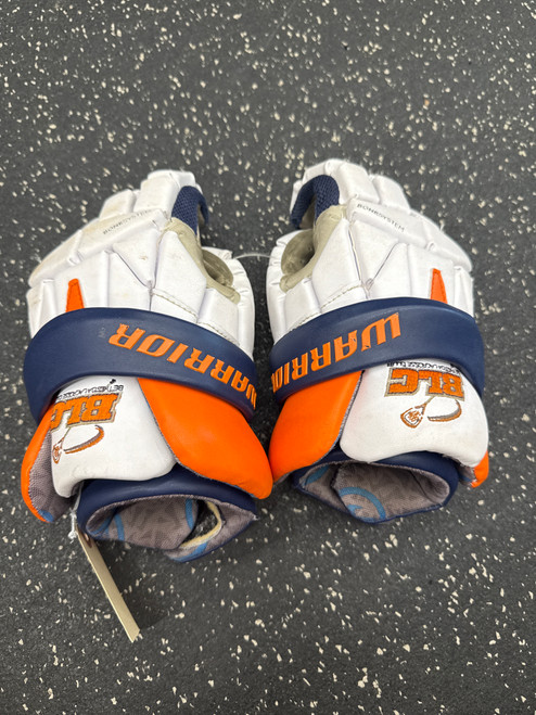 Vist Large View of Product Image Which is Used Warrior EVO Lacrosse Gloves Junior White SM