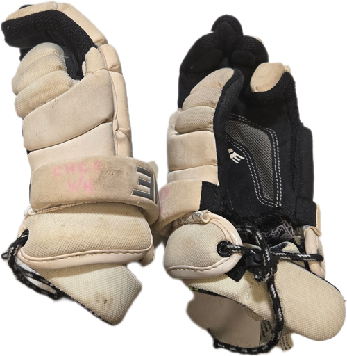 Vist Large View of Product Image Which is Used Brine BRINE Lacrosse Gloves Junior White SM