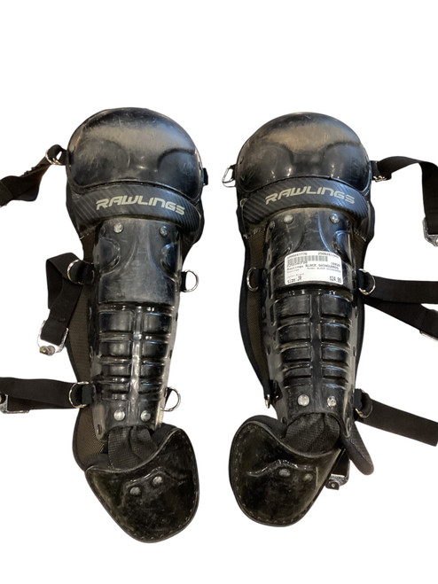 Used Rawlings BLACK SHINGUARDS Catchers Leg Guards Black Junior 11884-S000047776