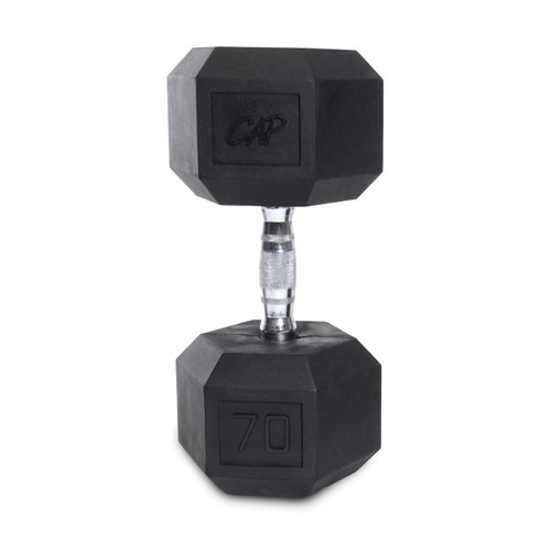 Vist Large View of Product Image Which is New CAP RUBBER COATED HEX DUMBBELL 70LB SDR070