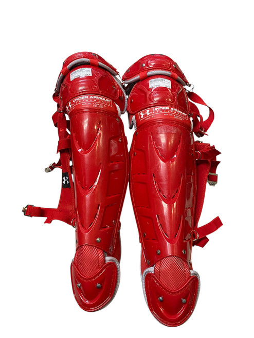 Used Under Armour UALG-AP Catchers Leg Guards Red Intermed 11706-S000356743