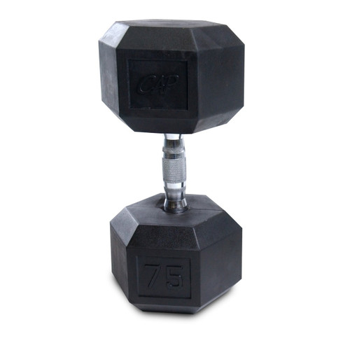 Vist Large View of Product Image Which is New CAP RUBBER COATED HEX DUMBBELL 75LB SDR075 11883-CAPSDR075