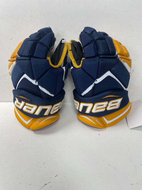 Vist Large View of Product Image Which is Used Bauer VAPOR 1X Senior Gloves Navy Blue And Yellow 14" 11891-S000303819