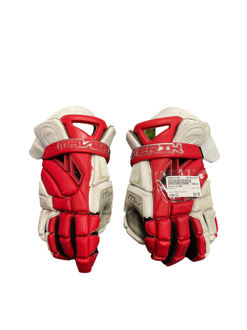 Used Maverik MAX Lacrosse Gloves Mens Red And White LG 11814-S000374768