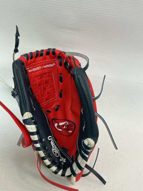 Vist Large View of Product Image Which is Used Rawlings RH Throw Fastpitch Gloves Black 9"