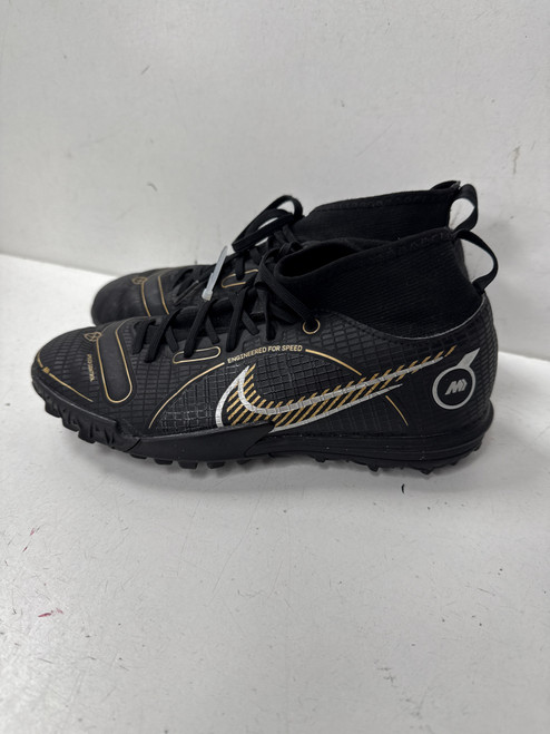 Vist Large View of Product Image Which is Used Nike MERCURIAL Soccer Indoor Shoes Black And Gold Junior 03.5