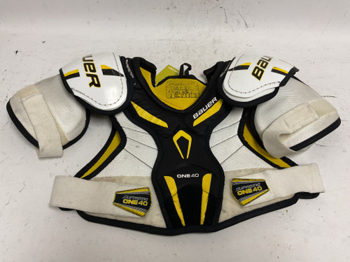 Used Bauer SUPREME ONE 40 Junior Shoulder Pads White/Black/Yellow LG 11855-S000187490