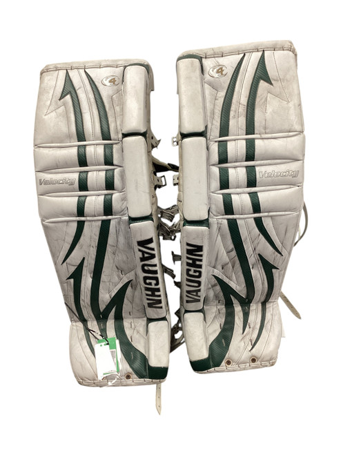 Vist Large View of Product Image Which is Used Vaughn VELOCITY 4 7600 Goalie Leg Pads Senior White 35"