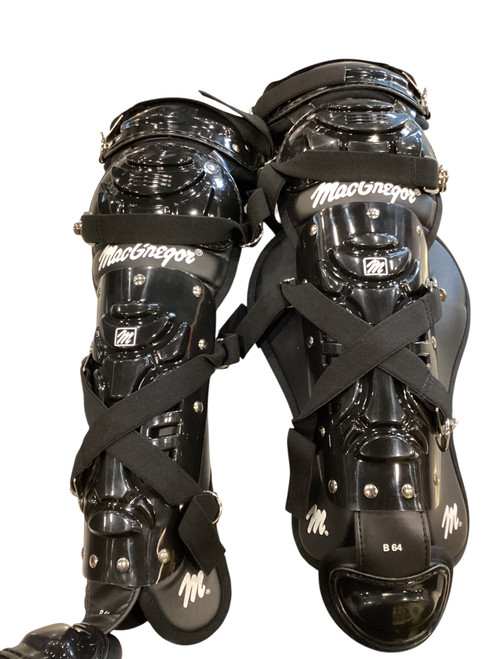 Vist Large View of Product Image Which is Used MacGregor BLACK SHINGUARDS Catchers Leg Guards Black Adult