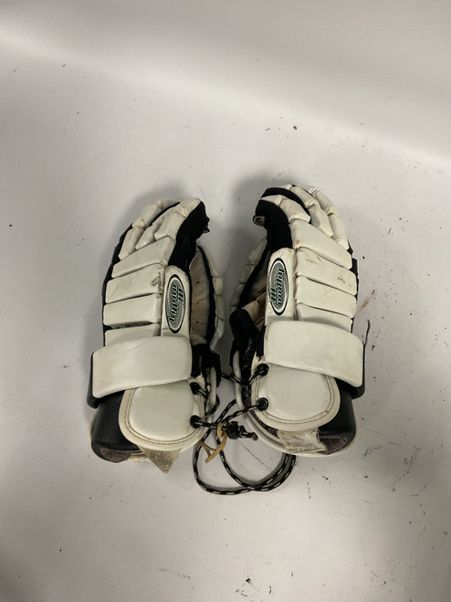 Vist Large View of Product Image Which is Used Warrior HYPNO III Lacrosse Gloves Mens White 14"