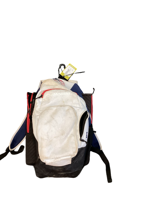 Vist Large View of Product Image Which is Used Demarini USA BACKPACK BB/SB Player Backpack White/Royal/Red