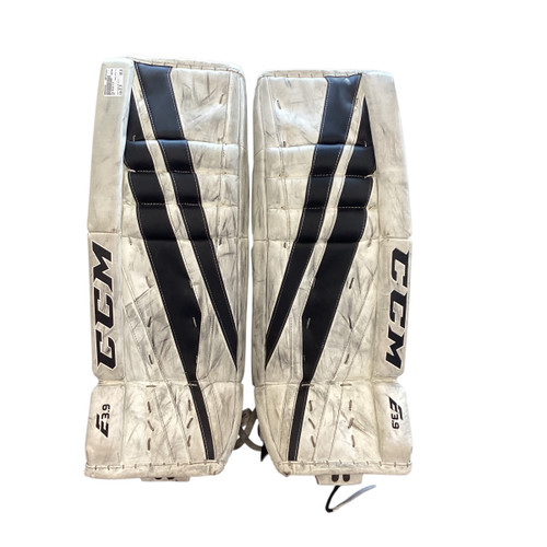 Vist Large View of Product Image Which is Used CCM EFLEX 3.9 Goalie Leg Pads Junior Black And White 29" 11815-S000483026