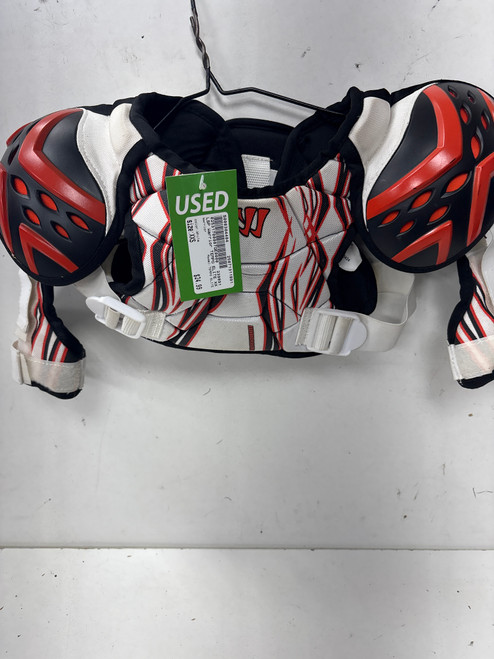 Vist Large View of Product Image Which is Used Warrior TEMPO ELITE Lacrosse Shoulder Pads White XXS