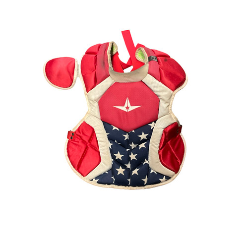 Used All-Star S7 CHEST PROTECTOR Catchers Chest Protector White/Red/Navy Intermed 11794-S000263158