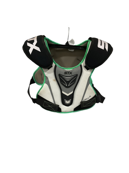 Vist Large View of Product Image Which is Used STX CELL 100 Lacrosse Shoulder Pads Green MD