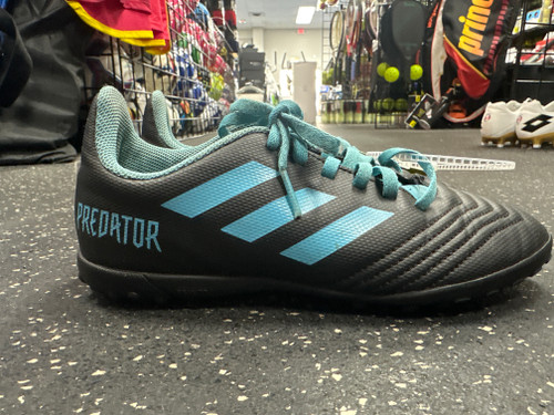 Vist Large View of Product Image Which is Used Adidas Predator Soccer Indoor Shoes Black And Carolina Blue Junior 03.5
