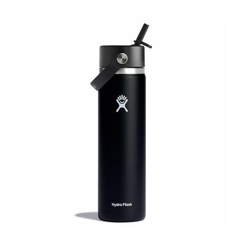 Vist Large View of Product Image Which is New Hydro Flask Wide Mouth Water Bottle with Flex Straw Cap- 24 oz Black
