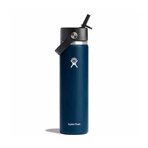 Vist Large View of Product Image Which is New Hydro Flask Wide Mouth Water Bottle with Flex Straw Cap- 24 oz Indigo
