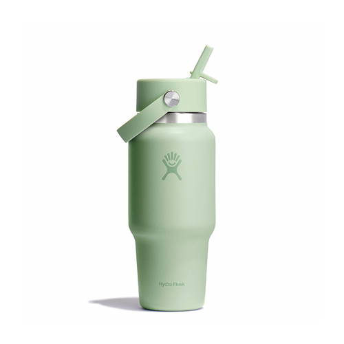 Vist Large View of Product Image Which is New Hydro Flask Wide Mouth Travel Water Bottle with Flex Straw Cap- 24 oz Aloe