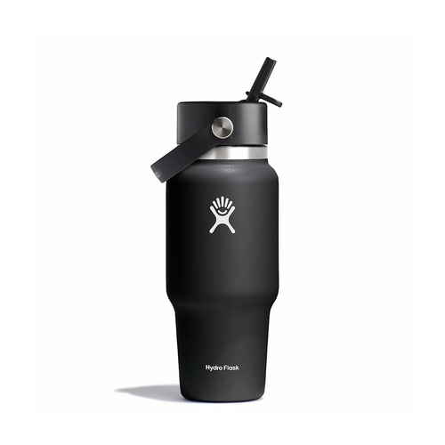 Vist Large View of Product Image Which is New Hydro Flask Wide Mouth Travel Water Bottle with Flex Straw Cap- 24 oz Black 11218-97FWT24BFS001
