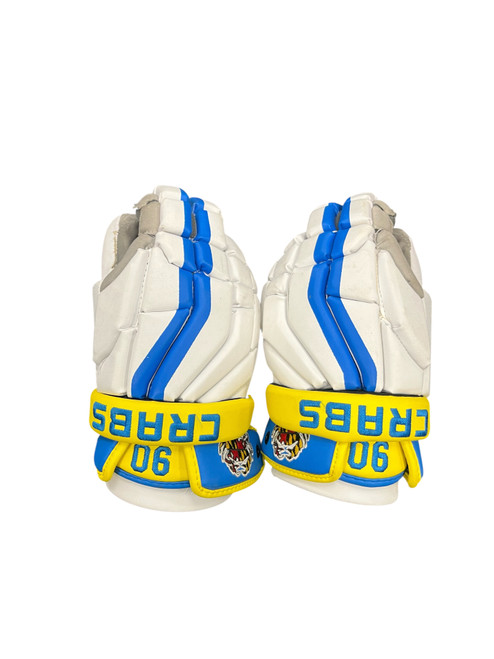 Used True TEMPER AX GOALIE GLOVES Lacrosse Gloves Mens Yellow And Royal Blue 12" 11789-S000038100