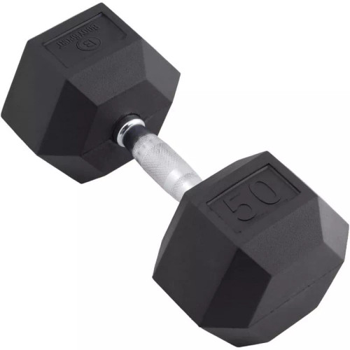 Vist Large View of Product Image Which is New 50 LB RUBBER HEX DUMBBELL