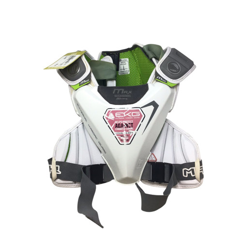 Vist Large View of Product Image Which is Used Maverik EKG Lacrosse Shoulder Pads White MD