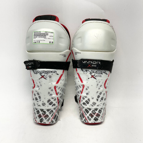 Vist Large View of Product Image Which is Used Bauer VAPOR X 20 Junior Shin Guards White/Black/Red 9" 11805-S000064250
