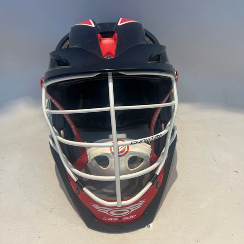 Vist Large View of Product Image Which is Used Cascade S SHOWTIME Lacrosse Helmet White/Royal/Red One Size