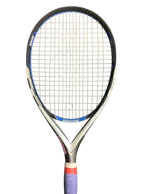 Vist Large View of Product Image Which is Used Babolat Y105 Adult Tennis Racquet Royal Blue 4 1/2"