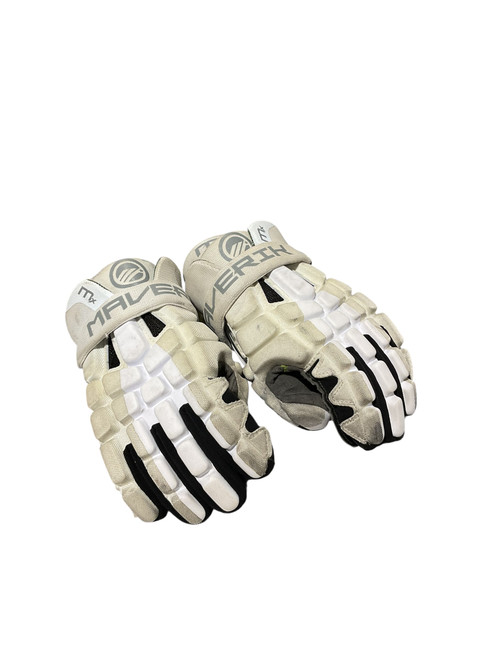 Vist Large View of Product Image Which is Used Maverik MX Lacrosse Gloves Mens White 12" 11834-S000037725
