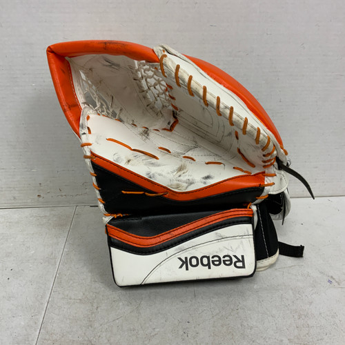 Used Reebok XLT 28 SR Senior Goalie Catcher Orange 11762-S000066305 Vist Large View of Product Image Which is Used Reebok XLT 28 SR Senior Goalie Catcher Orange