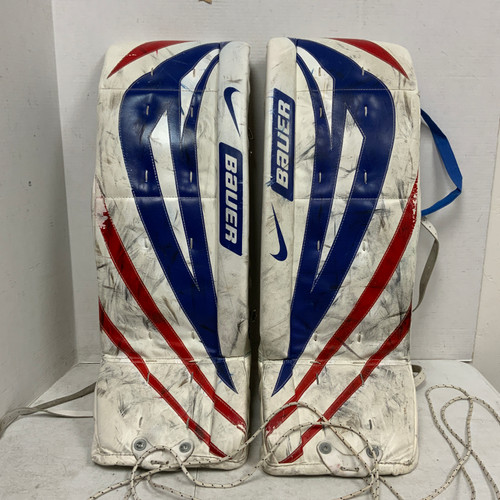 Vist Large View of Product Image Which is Used Bauer SUPREME ONE 55 Goalie Leg Pads Senior Royal Blue 34"