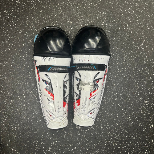 Vist Large View of Product Image Which is Used CCM JETSPEED Junior Shin Guards White 10" 10589-S000415986